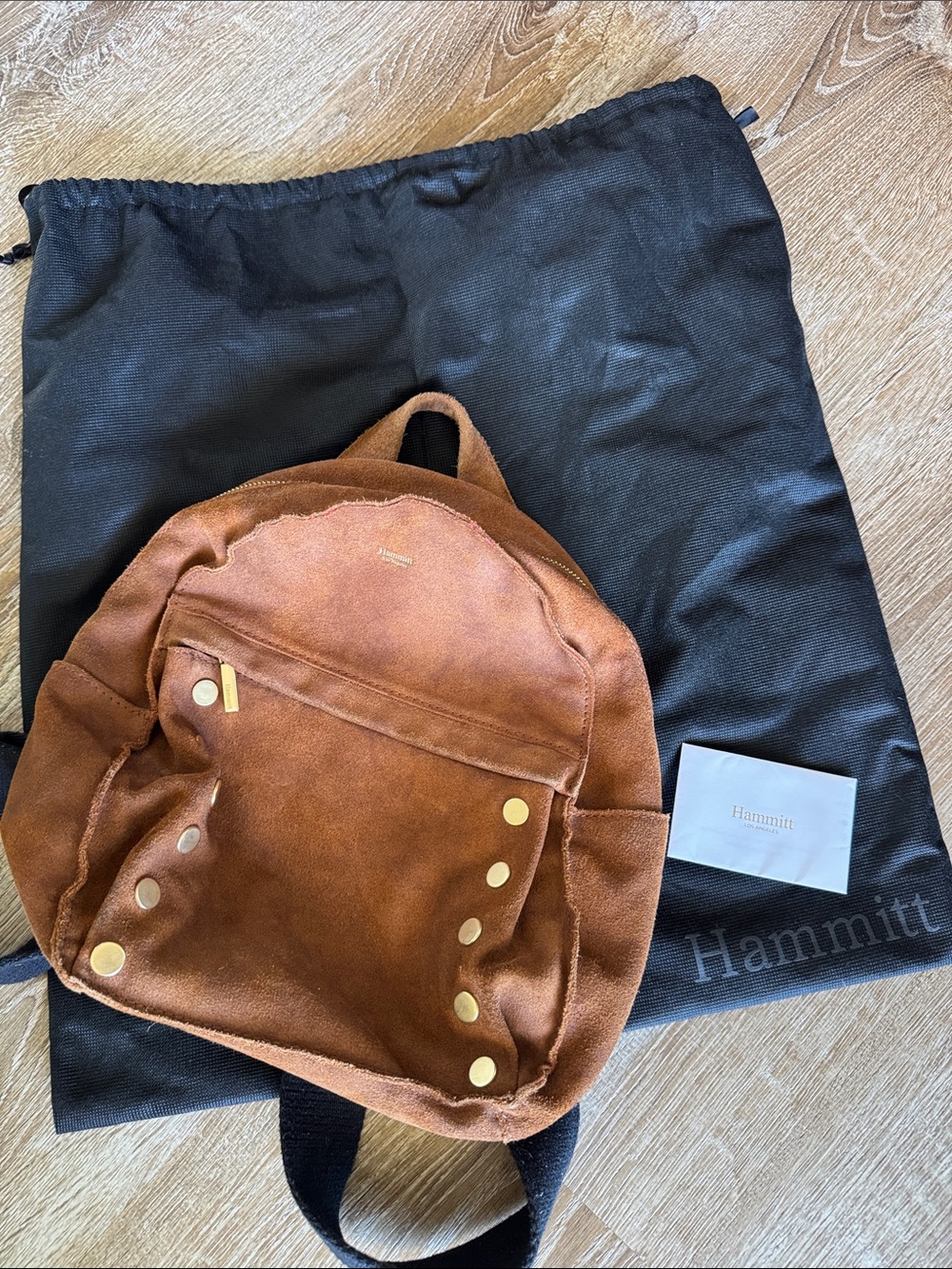Hammitt Hunter Med Brown Suede Backpack with Gold Studs - Picture 6 of 9